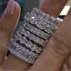 Vecalon Style Eternity Promise ring Diamond Stone Sterling Silver Engagement wedding Band rings for women Men jewelry T2