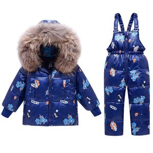 소년 겨울 세트 공룡 아기 소녀 재킷 모피 칼라 2pcs 양복 jumpsuit 여자 아이들을위한 따뜻한 코트 1-5Y H0909