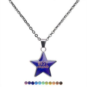 I Love you Friend Happy Star Pendant Necklace Color Changing Temperature sensing Mood Necklaces for women Children gift fashion jewelry will and sandy