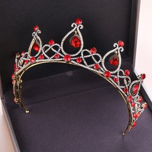 Fermagli per capelli Barrettes Copricapo da sposa retrò di lusso Grande goccia d'acqua Corona di diamanti in cristallo rosso Accessori per gioielli da sposa per compleanno ML