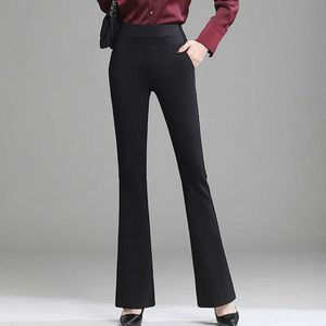 Women High Waist Flare Pants Long Straight Trousers Office Lady Elegant Work Wear Suit Pants Plus Size Stretch Casual Pants Q0801