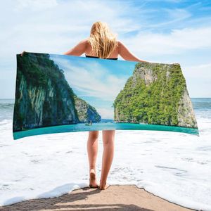 Toalhas De Praia Azul venda por atacado-Toalha Blue Bay Boat Cliff Trees Bath Swimming Acessórios de banheiro Microfiber Beach Towels ioga tapete