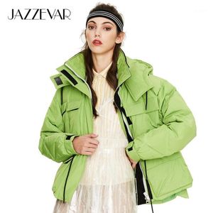 女性のダウンパーカーJazzevar 2021冬の到着女性のジャケットの高品質の緑色のコートフードファッション