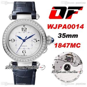 WJPA0014 35mm 1847mc Otomatik Bayan İzle Bayanlar SS Elmas Çerçeve Gümüş Arama Numarası Marker Mavi Deri En Iyi Baskı Ptcat Puretime D4