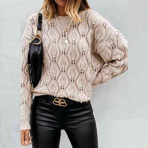 Jesień Elegancka Koronka V-Neck Patchwork Lady Dzianiny Swetry Zimowe Ciepłe Casual Długim Rękawem Pullover Topy Moda Solidna kobieta Jumper Y1110