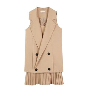 2 pedaços primavera colete feminino verão camisa sem mangas camisa casaco femmale longos vestes modis casaco feminino gilet femme waistcoat 210817