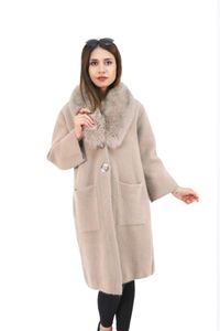 Kvinnors Fur Faux Casual Long Strikkad Cardigan Collar Real Women Vintage Loose Sweater Coat Solid Oversized Jumper OuterWear Autumn Win