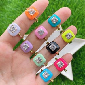 10PCS, Fashion Cute Enamel Square for Women Gold Color Crystal Zircon Finger Rings Female 2021 Jewelry Best Gift