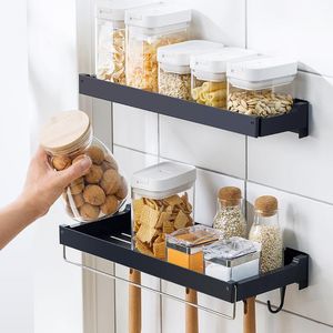 Organizzatore di stoccaggio per la cucina Organizzatore Portaspezie a parete Portaspezie in acciaio inossidabile Vernice per appendere asta Gancio per armadietto Forniture per scaffali Bagno Rac