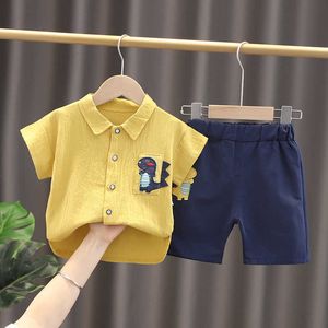 Dzieci bawełniane ubrania wiosna jesień baby boy z krótkim rękawem kreskówki koszule spodnie 2 sztuk / zestawy niemowląt dzieciak moda toddler dress x0802
