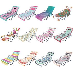 Stuhlhussen Boho Floral Cartoon Print Chaise Lounge Abdeckung Mikrofaser Strand Badetuch mit Seitentaschen für Terrasse Sonnenliege LX0C