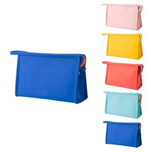 Large Capacity Makeup Bags Women PU Plain Long Organizer Cosmetic Bag Candy Color Waterproof PU Portable Toiletry Bag