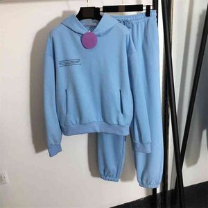 100% Baumwolle Solide Hoodies Sets Track Hose Mit Kapuze Sweatshirts Weibliche Pullover Zwei Stücke Anzüge 210721