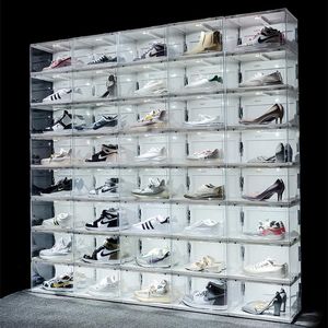 New Sound Control LED Light Clear Shoes Box Sneakers Storage Anti-ossidazione Organizer Espositore da parete per scarpe