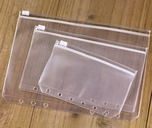 A6 PVC Binder Clear Zipper Storage Bag 6 Hål Vattentät Högkvalitativ brevpapper Väskor Office Travel Portable Document Sack WLL261