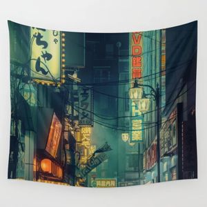 Tokyo Nights Memórias de corredor de lâmina verde viibes liam wong parede tapeçaria parede suspensão decoração de parede cobertor cortina de cama 210310