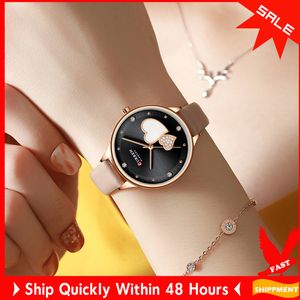 Curren Luxury Women Watches Fashion Heart Dial Design Ladies Quartz Armbandsur Läderrem Kvinnlig Analog Klocka Zegarki Damskie 210310