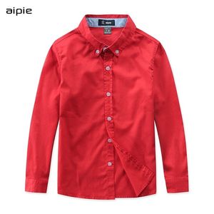 Rote Hemden für Kinder, lässig, einfarbig, 100 % Baumwolle, gute Qualität, Satin, Jungenhemden, Kinderkleidung 210306