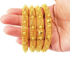 Flower Shaped Hollow Filigree Bangle Women Bracelet 18k Yellow Gold Filled Classic Dubai Bridal Jewelry Gift