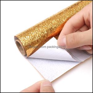 Bakgrundsbilder Décor Hem GardenWallpapers 100cm Självhäftande DIY Bakgrund Sier Guld Färgmöbler Spis oljebeständig Vattentät Aluminium Foi