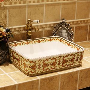Europa Vintage Style Sztuka Umywalka Umywalka Ceramiczne Naczynie Lavabo Counter Top Wash Basin Łazienka Umywalki Ceramika Łazienka Basingood Qty