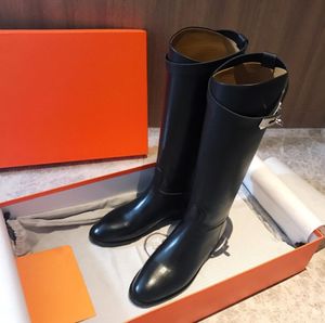 Wholesale womens tall black boots resale online - Winter Brand Jumping Long Knee Boot Kelly Buckles Women Tall Booty Black Gray Brown Ladies Martin Boot Flats Heels Female Knight Boots Sapatos Mujers