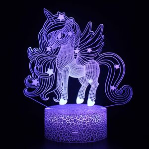3D unicórnio noite luz colorida luzes LED para sala de casa decoração toque de controle remoto mesa de aniversário de férias