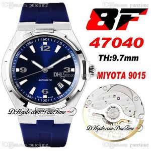 V8F Overseas 47040 Ultra-cienki Miyota 9015 Automatyczny Zegarek Mężczyzna 42mm Niebieski Dial Białe Markery Kij Gumowy Pasek Super Edition Zegarki PureTime C3