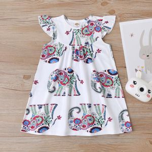 Girl's Dresses Kids Baby Girls Cartoon Elephant Sleeve A-line Princess Dress For Casual Daily Wear Children Clothing 1-6 Year