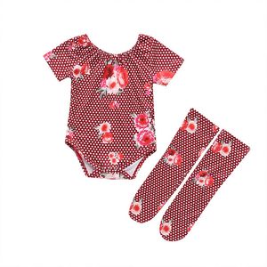 Baby blomma rompers + leggings set sommar 2020 barn boutique kläder 0-18m nyfödda spädbarn toddlers bomull onesie lång socka 2 pc set