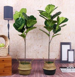 113 cm Büyük Yapay Bitkiler Şube Tropikal Ficus Sahte Banyan Ağacı Plastik Yaprakları Simülasyon Ağacı Ev Bahçe Dekor Için 210624