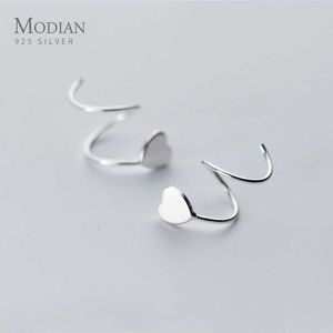 Silver Cute Hearts Geometric Line Sterling 925 Stud Earring for Women Simple Design Ear Pin Fine Jewelry Girl Gift 210707