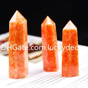 10 Pz Genuine Sunstone Obelisco Torre 6 Sfaccettatura Griglie di Cristallo di Rocca Bacchetta Naturale Lucido Terra Spirito Punto di Equilibrio Pietra Preziosa Chakra Spirituale