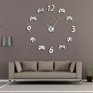 Video-Controller DIY Großes Dekor Modernes Design Freamless Giant Clock Game Boys Room Wall Watch 210310