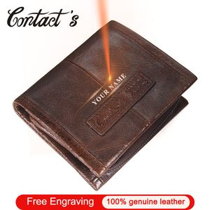 Kontaktens gratis gravyr äkta läder män plånböcker myntväska Zipper Små korthållare Portfölj Male Wallet Mini Money Bag