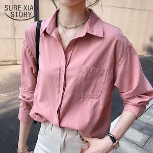 Beiläufige lose frauen blusen shirts minimalistisch einreiher weibliche pink shirts frühling sommer tops übergroß wei femme 11878 210528