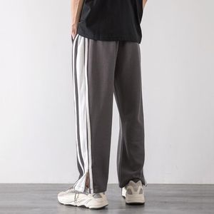 Calças masculinas coreanas roupas corredores basqueteball punk homens vestuário solto listra gota reta tendência calças casuais empilhados sweatpants