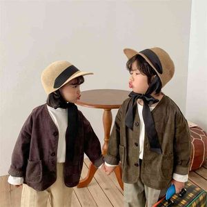 Japan style casual loose cotton linen cardigans Boys and girls jackets Kids coats 210708