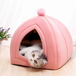 Meraco Quente acolhedor acolhedor cama dobrável casa para dogcat gatinho macio dormindo ninho kennel inverno caverna para médio pequeno 210915