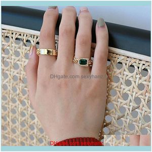 Jewelrytrend Vintage Rings For Girls Soft Chain 18K Gold Mens Ring On Finger With Emerald Wild High Sense Jewelry Women Cluster Drop Deliver