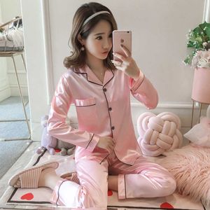 Pijama de cetim de seda para mulheres pijamas conjunto de manga comprida sleewear mulheres conjunto pijamas terno feminino dois pedaço conjunto de loungewear plus tamanho 210622