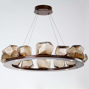 Lâmpadas pendentes G4 LED Art PostModern Stone Designer Rodada Led Chandelier Iluminação Lustre Luminária Lampen para Foyer