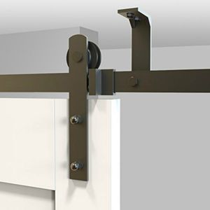 Top Ceiling Mount Black Steel Rustic Modern Sliding Barn door Hardware Wood Closet Interior Rolling Track Roller Kit