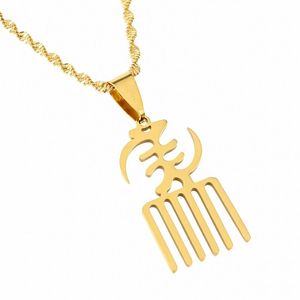 Chains Gold Color Stainless Steel African Adinkra Symbol DUAFE Wooden Comb Pendants Necklaces Unisex Jewelry Gifts