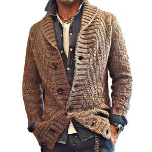 Vetement Homme Herbst verdicken Turn-Down-Kragen gestrickte Strickjacke Herren Einreiher braun lässig koreanischen Stil Tops Manteaux 210604