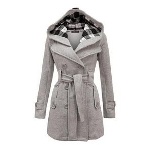 Mode Woolen Coat Women Warm Fleece Jacka med bälten Dubbelbröst Solid Casual Jacka Vinter Vintage Slim Ladies Coat 211019