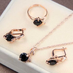 Jewelry Sets Luxury designer Bracelet High Quality Black Crystal Wedding Necklace Earring Ring 3 Set Gold Color Pendant Jewlery Gift Wholesa