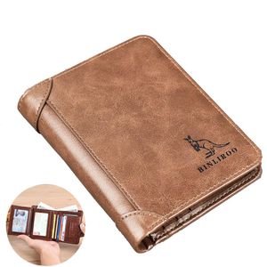 Male Genuine Leather RFID Anti Theft Three Fold Business Holder Purses Bag Wallets