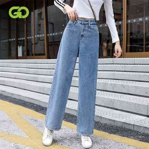 GOPLUS Jean Women Wide Leg Pants High Waist Loose Mopping All-match Wide-leg Long Baggy Jeans Outdoor 210809