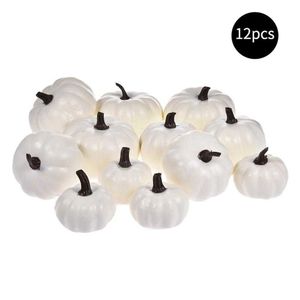 12pcs Artificial Abóbora Branca Decor Falso Decorativo Pequenas abóboras para a colheita Halloween Fall Decoração de casamento Y0829